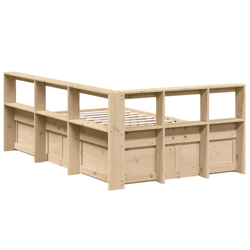 vidaXL tömör fenyőfa könyvespolcos ágy matrac nélkül 135 x 190 cm