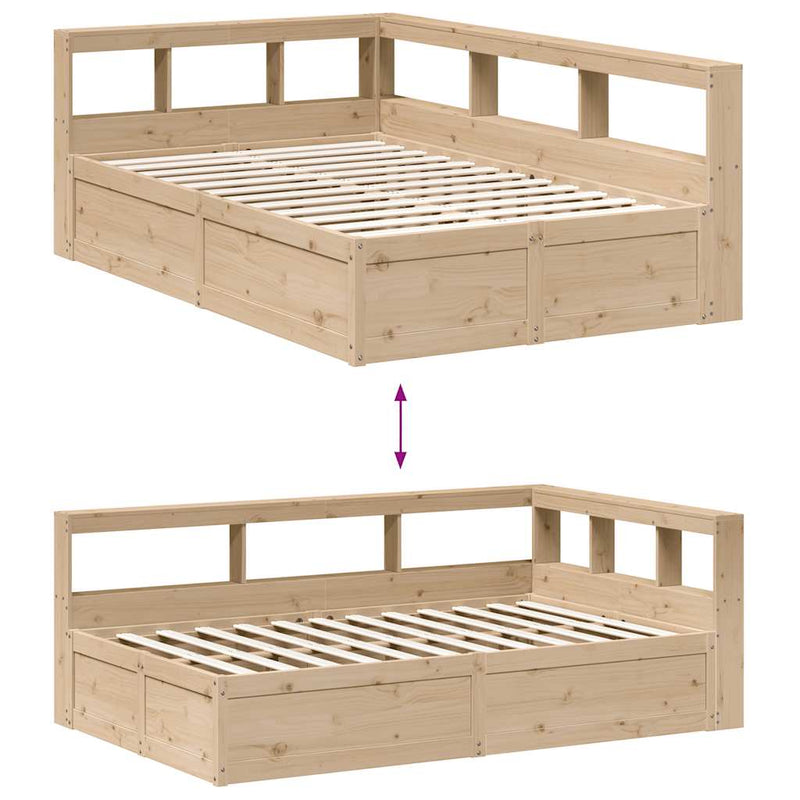 vidaXL tömör fenyőfa könyvespolcos ágy matrac nélkül 135 x 190 cm