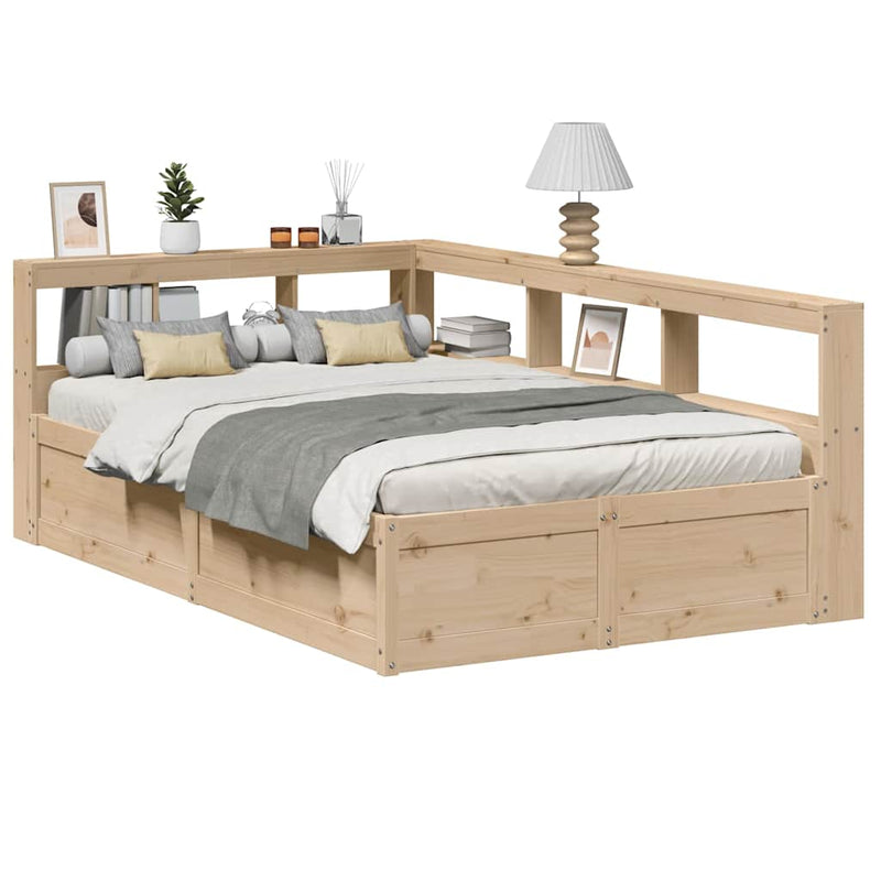 vidaXL tömör fenyőfa könyvespolcos ágy matrac nélkül 135 x 190 cm