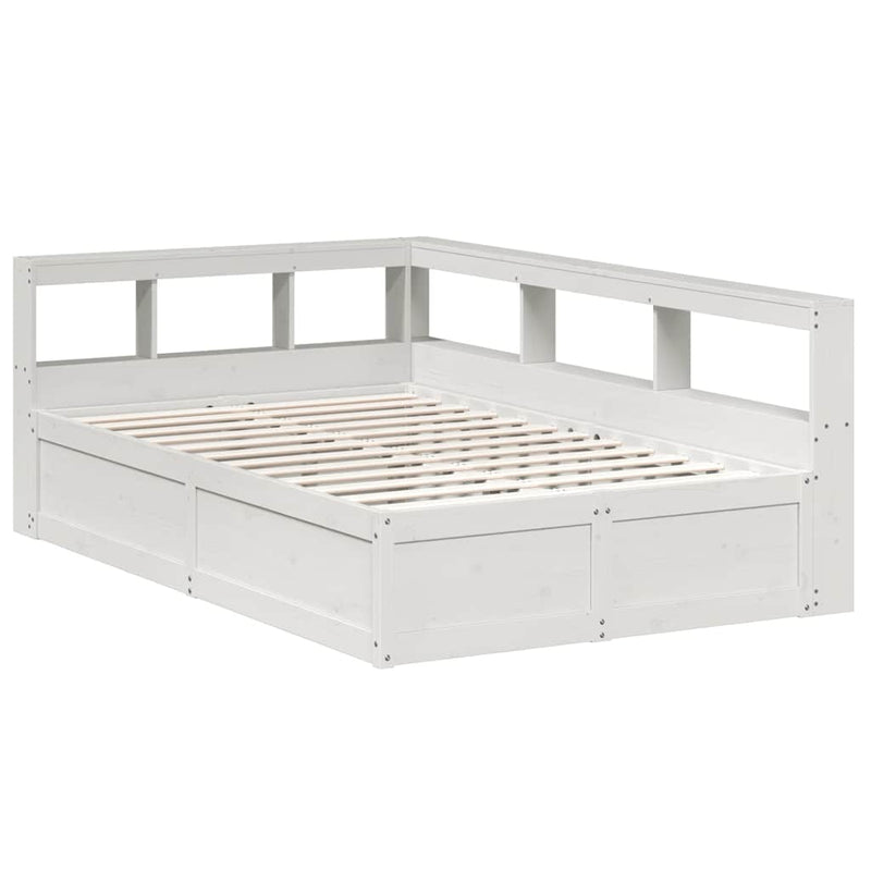 vidaXL fehér tömör fenyőfa könyvespolcos ágy matrac nélkül 135x190 cm
