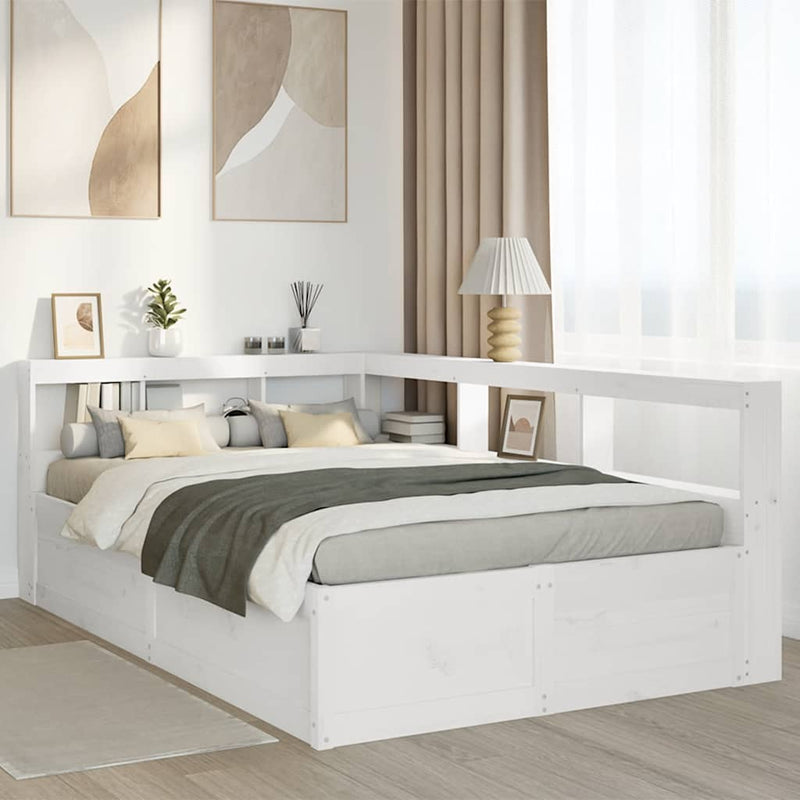 vidaXL fehér tömör fenyőfa könyvespolcos ágy matrac nélkül 135x190 cm