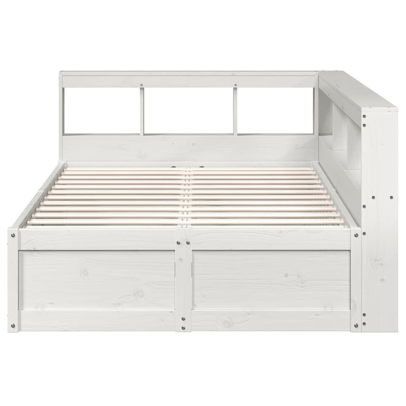 vidaXL fehér tömör fenyőfa könyvespolcos ágy matrac nélkül 135x190 cm