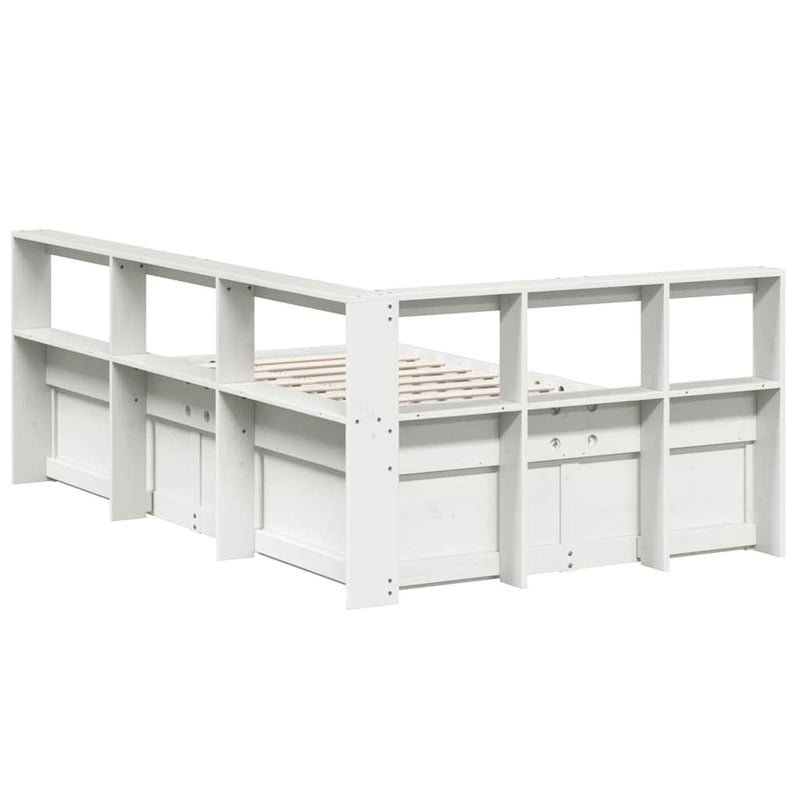 vidaXL fehér tömör fenyőfa könyvespolcos ágy matrac nélkül 135x190 cm