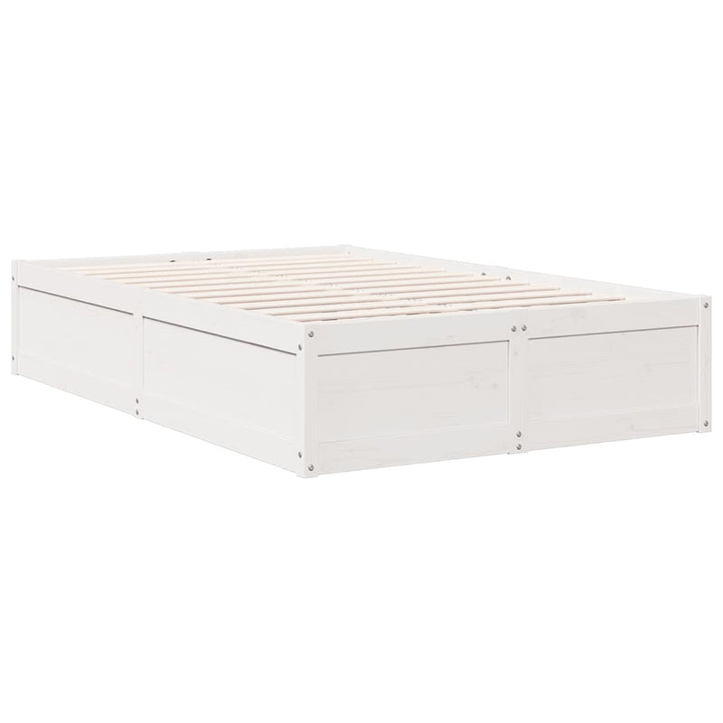 vidaXL fehér tömör fenyőfa könyvespolcos ágy matrac nélkül 135x190 cm