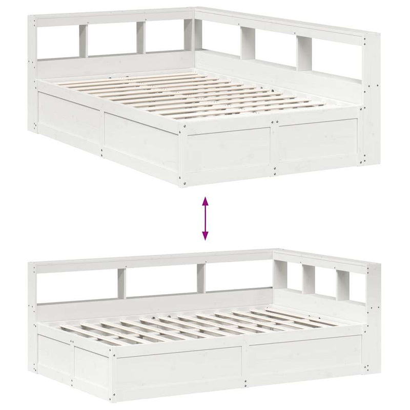 vidaXL fehér tömör fenyőfa könyvespolcos ágy matrac nélkül 135x190 cm