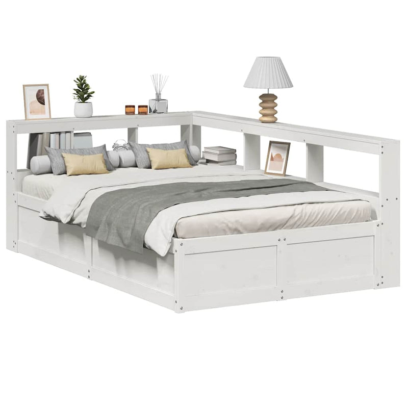 vidaXL fehér tömör fenyőfa könyvespolcos ágy matrac nélkül 135x190 cm