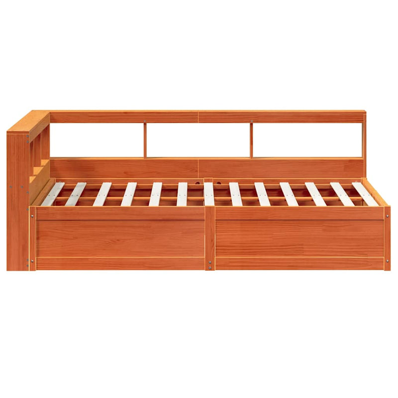vidaXL barna tömör fenyőfa könyvespolcos ágy matrac nélkül 120 x 190cm