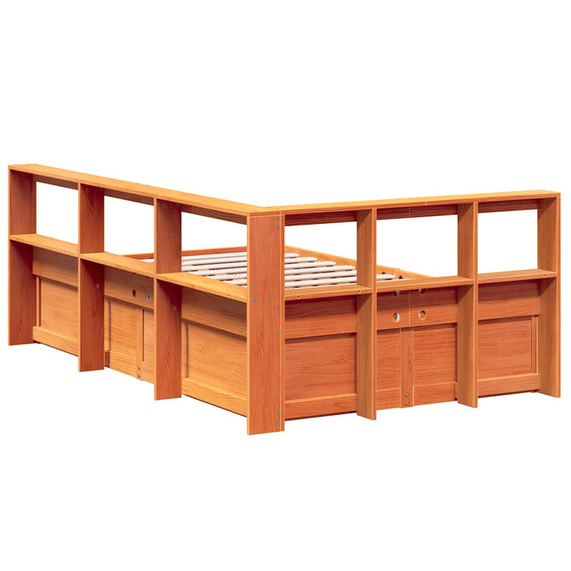 vidaXL barna tömör fenyőfa könyvespolcos ágy matrac nélkül 120 x 190cm