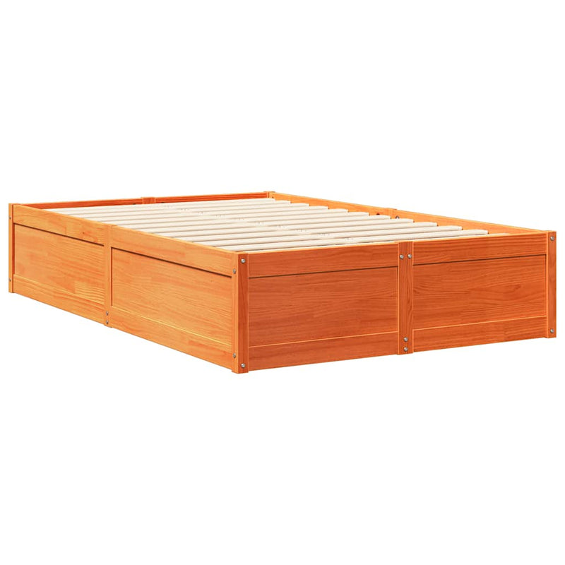 vidaXL barna tömör fenyőfa könyvespolcos ágy matrac nélkül 120 x 190cm