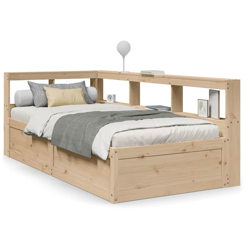 vidaXL tömör fenyőfa könyvespolcos ágy matrac nélkül 90 x 190 cm