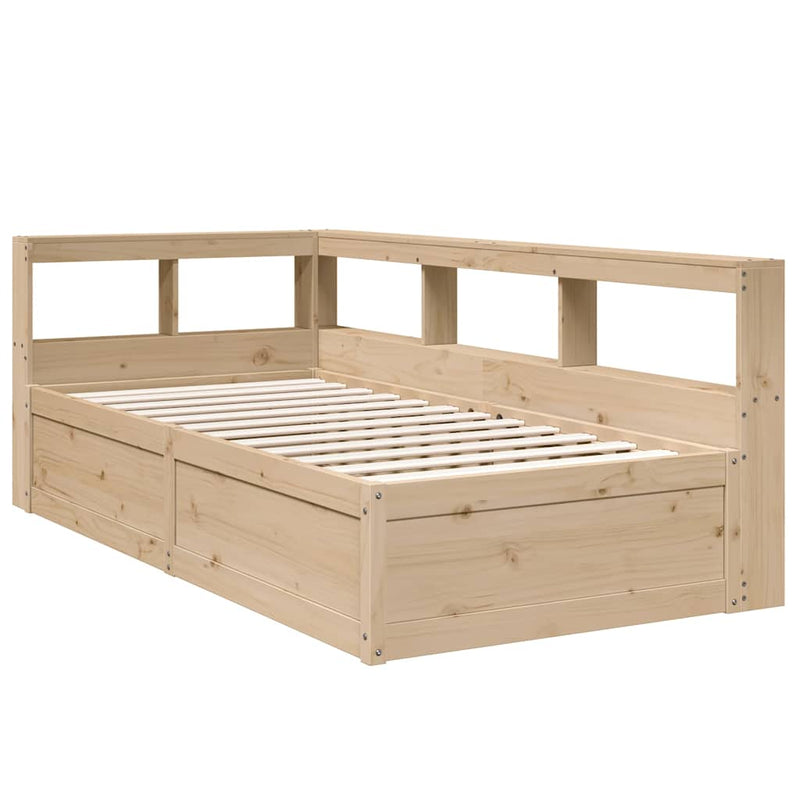 vidaXL tömör fenyőfa könyvespolcos ágy matrac nélkül 90 x 190 cm