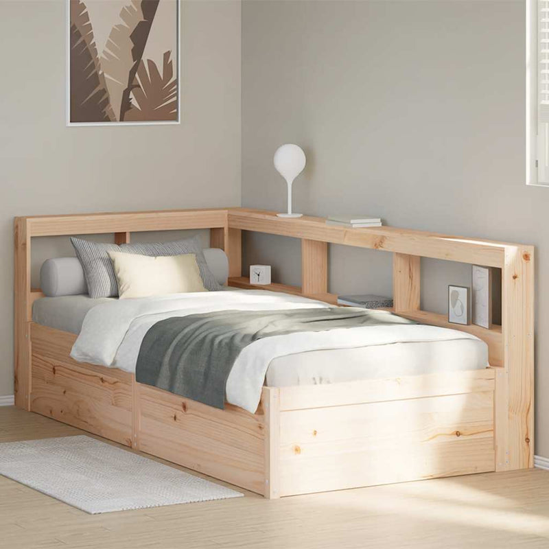vidaXL tömör fenyőfa könyvespolcos ágy matrac nélkül 90 x 190 cm