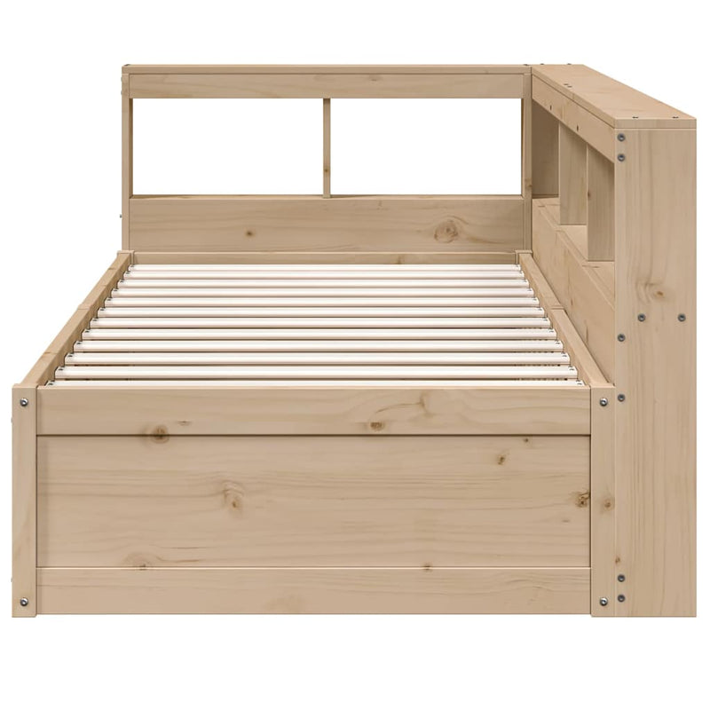 vidaXL tömör fenyőfa könyvespolcos ágy matrac nélkül 90 x 190 cm