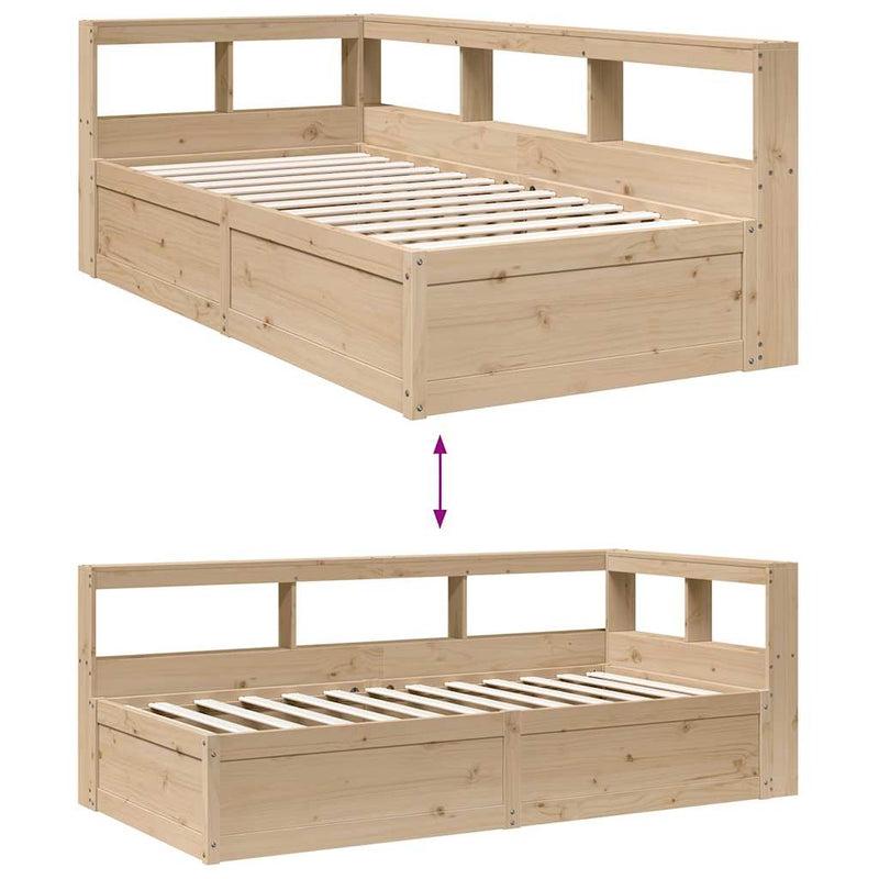 vidaXL tömör fenyőfa könyvespolcos ágy matrac nélkül 90 x 190 cm