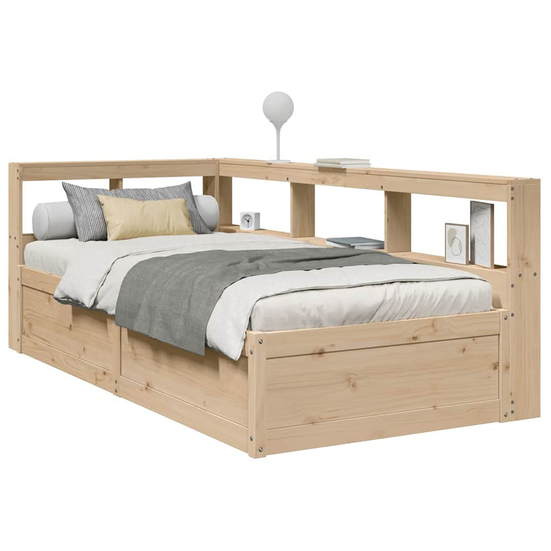 vidaXL tömör fenyőfa könyvespolcos ágy matrac nélkül 90 x 190 cm