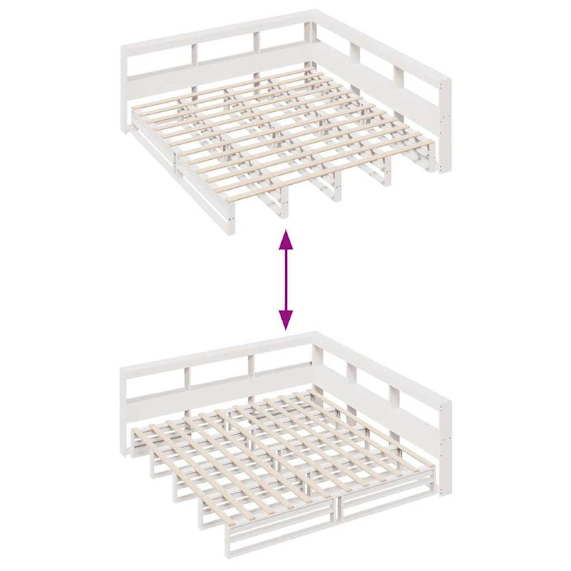 vidaXL fehér tömör fenyőfa könyvespolcos ágy matrac nélkül 200x200 cm