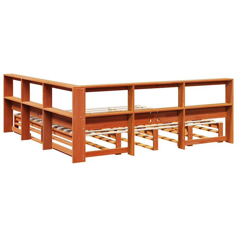 vidaXL barna tömör fenyőfa könyvespolcos ágy matrac nélkül 180 x 200cm