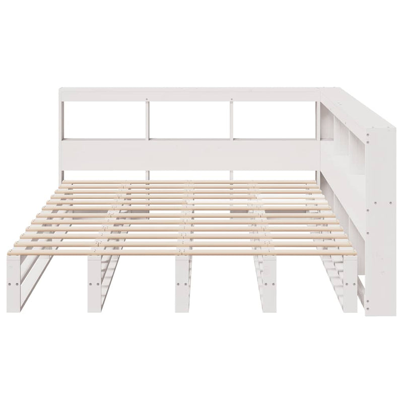 vidaXL fehér tömör fenyőfa könyvespolcos ágy matrac nélkül 150x200 cm