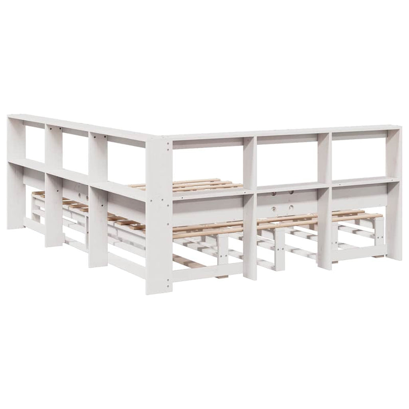 vidaXL fehér tömör fenyőfa könyvespolcos ágy matrac nélkül 150x200 cm