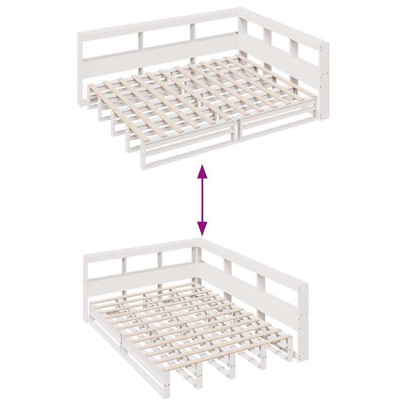 vidaXL fehér tömör fenyőfa könyvespolcos ágy matrac nélkül 150x200 cm