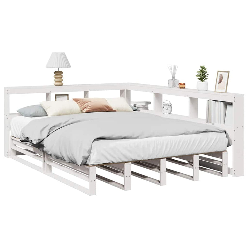 vidaXL fehér tömör fenyőfa könyvespolcos ágy matrac nélkül 150x200 cm