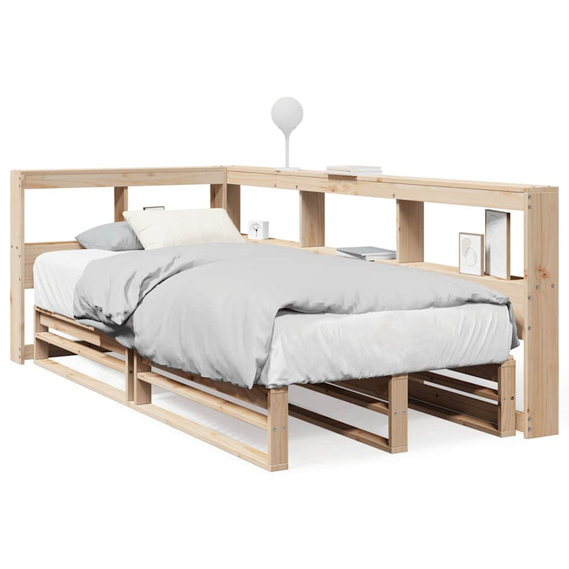 vidaXL tömör fenyőfa könyvespolcos ágy matrac nélkül 90 x 200 cm