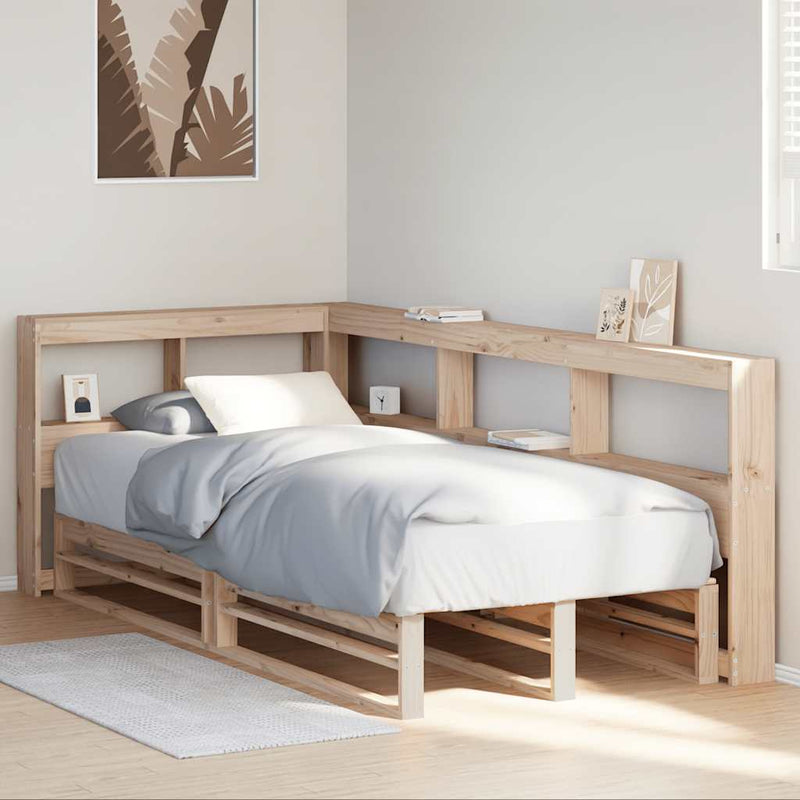 vidaXL tömör fenyőfa könyvespolcos ágy matrac nélkül 90 x 200 cm