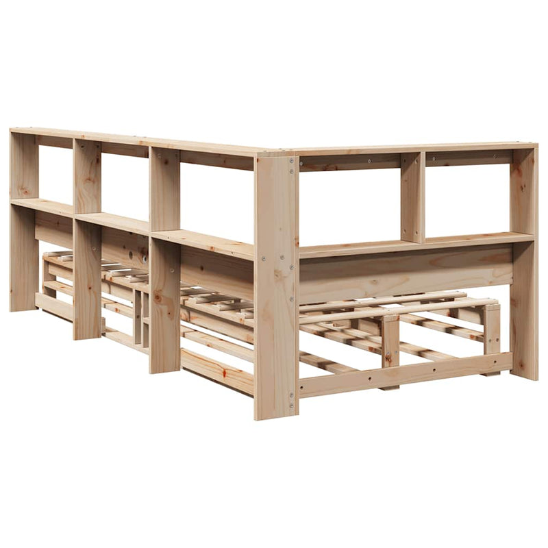 vidaXL tömör fenyőfa könyvespolcos ágy matrac nélkül 90 x 200 cm