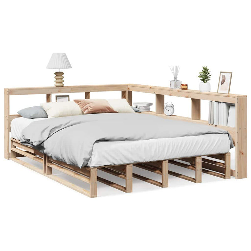 vidaXL tömör fenyőfa könyvespolcos ágy matrac nélkül 135 x 190 cm
