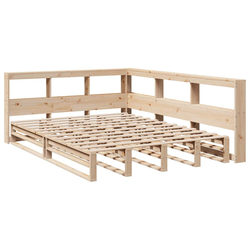 vidaXL tömör fenyőfa könyvespolcos ágy matrac nélkül 135 x 190 cm