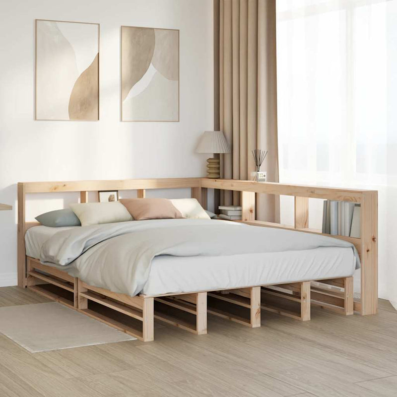vidaXL tömör fenyőfa könyvespolcos ágy matrac nélkül 135 x 190 cm