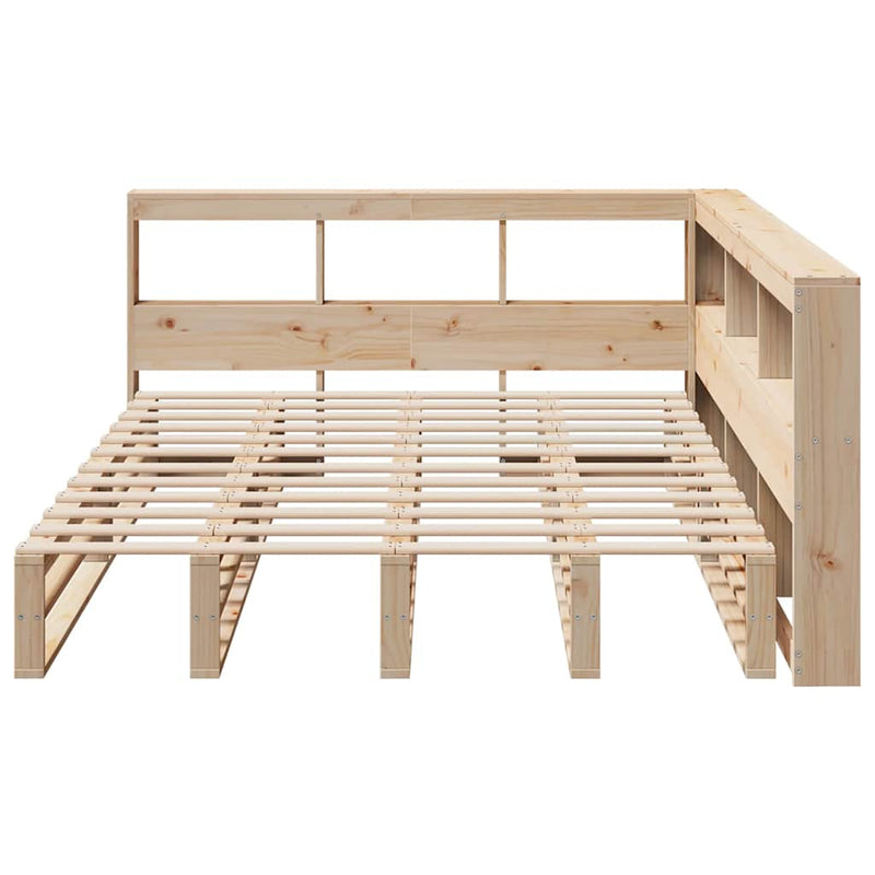 vidaXL tömör fenyőfa könyvespolcos ágy matrac nélkül 135 x 190 cm