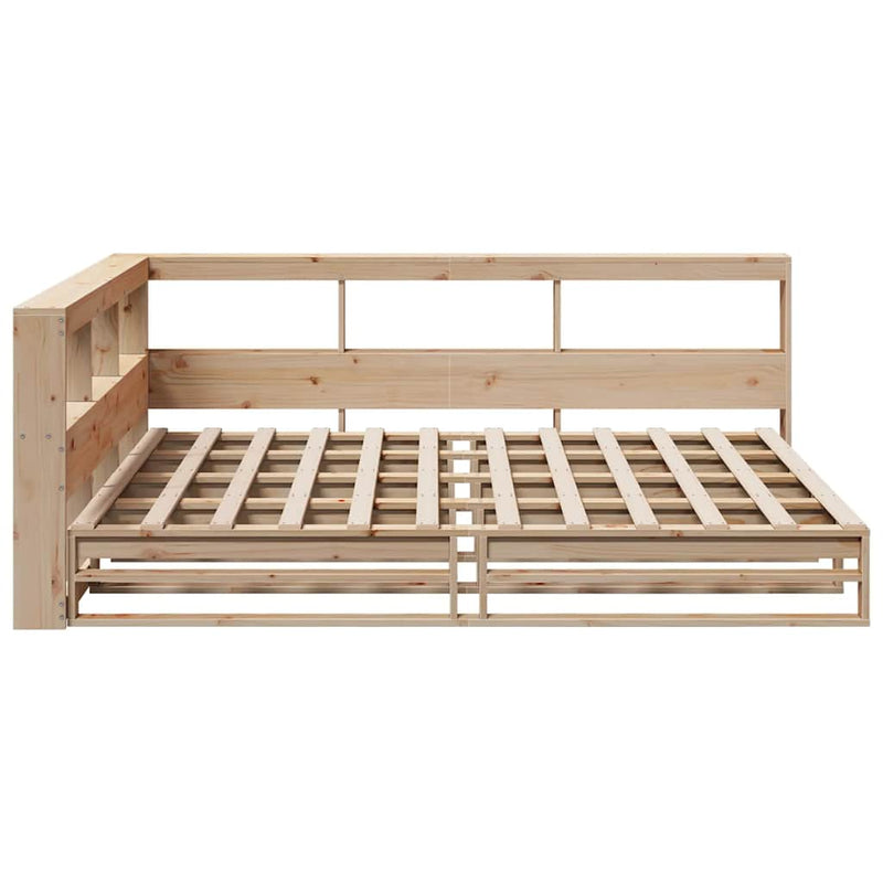 vidaXL tömör fenyőfa könyvespolcos ágy matrac nélkül 135 x 190 cm