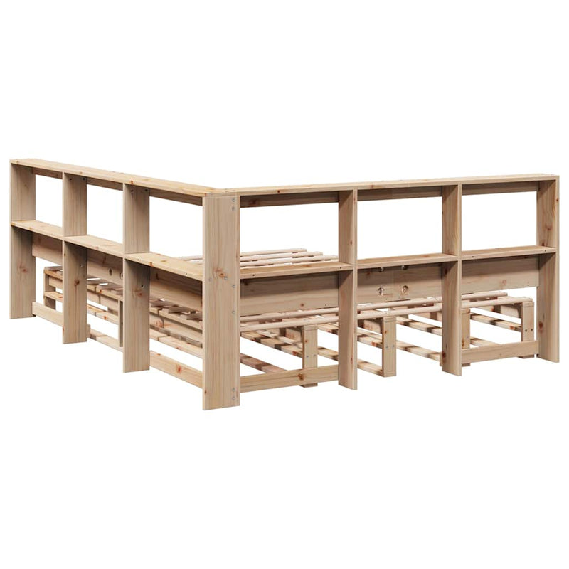 vidaXL tömör fenyőfa könyvespolcos ágy matrac nélkül 135 x 190 cm