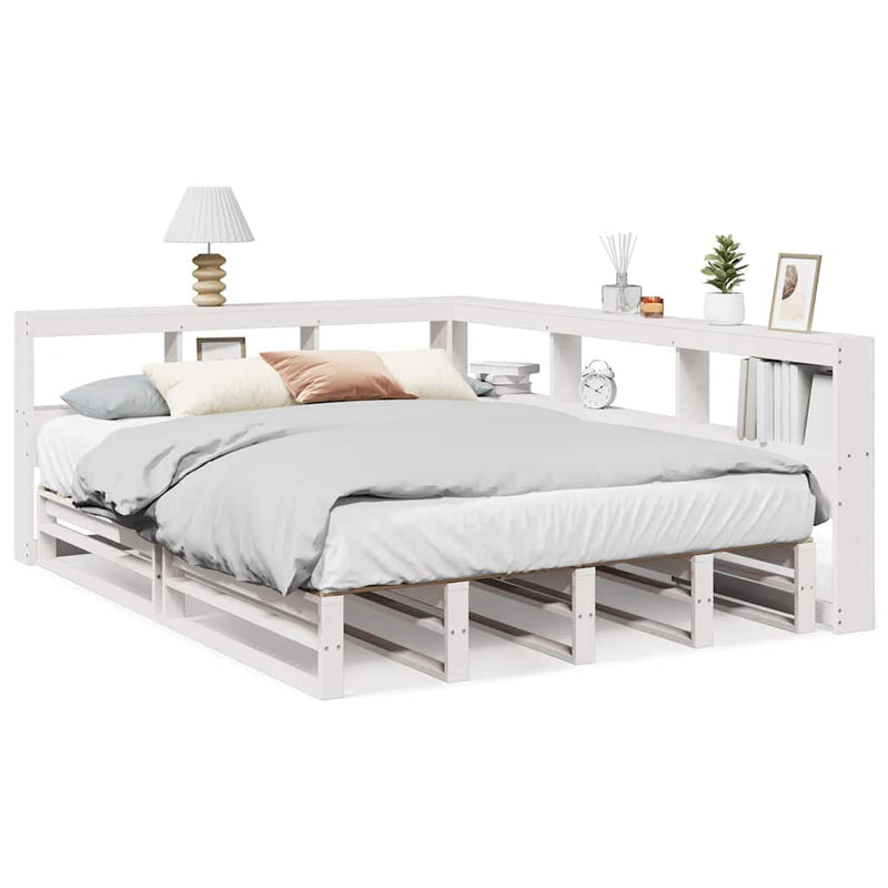 vidaXL fehér tömör fenyőfa könyvespolcos ágy matrac nélkül 135x190 cm