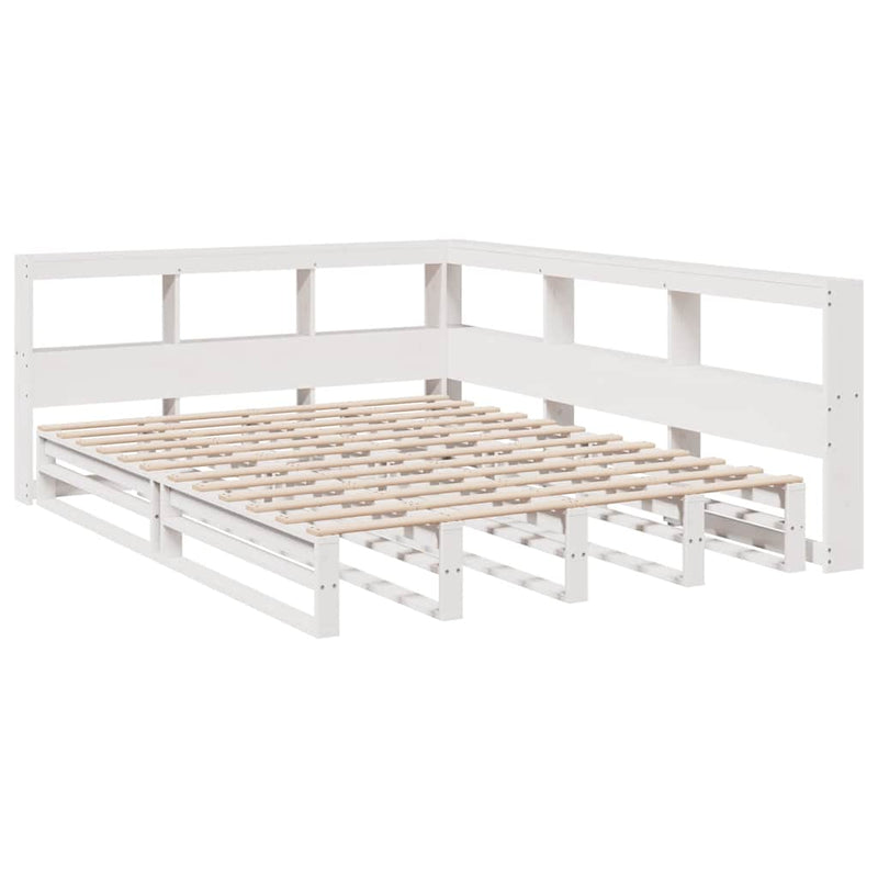 vidaXL fehér tömör fenyőfa könyvespolcos ágy matrac nélkül 135x190 cm