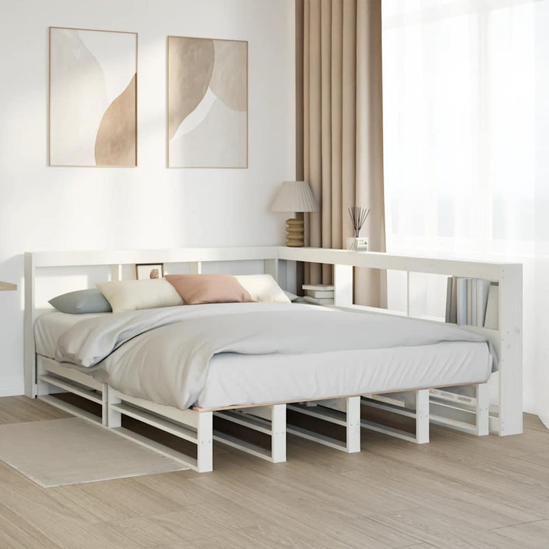 vidaXL fehér tömör fenyőfa könyvespolcos ágy matrac nélkül 135x190 cm