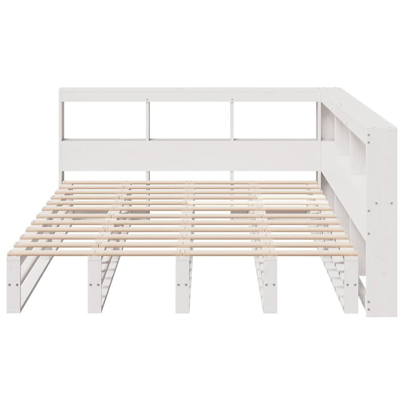 vidaXL fehér tömör fenyőfa könyvespolcos ágy matrac nélkül 135x190 cm