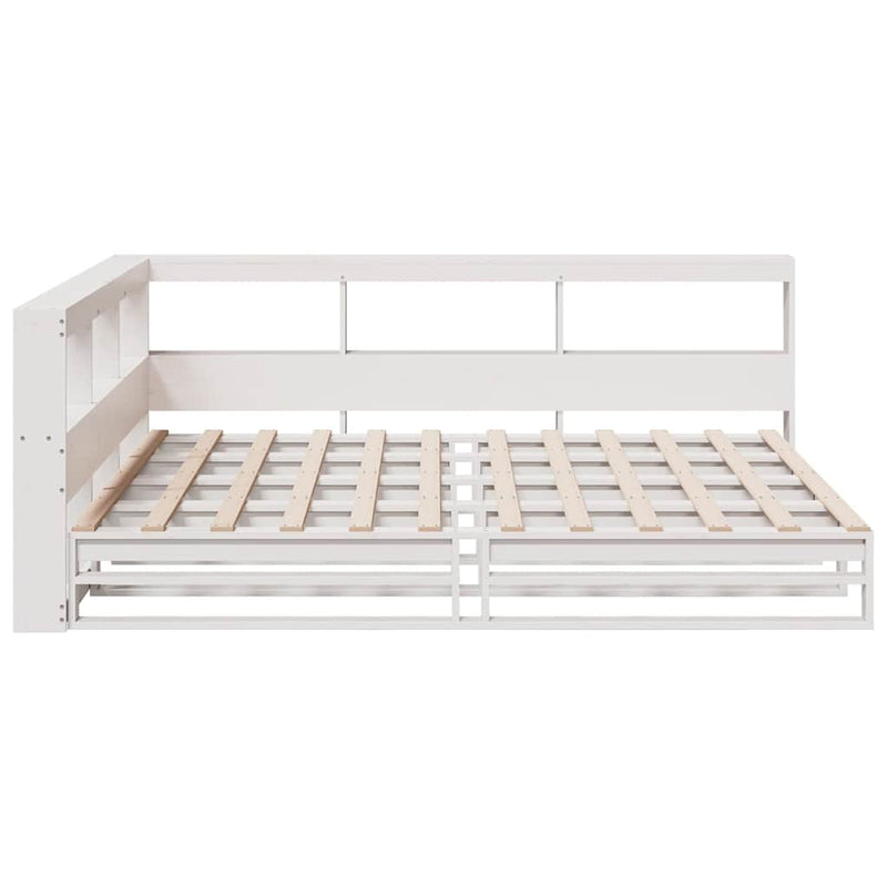 vidaXL fehér tömör fenyőfa könyvespolcos ágy matrac nélkül 135x190 cm