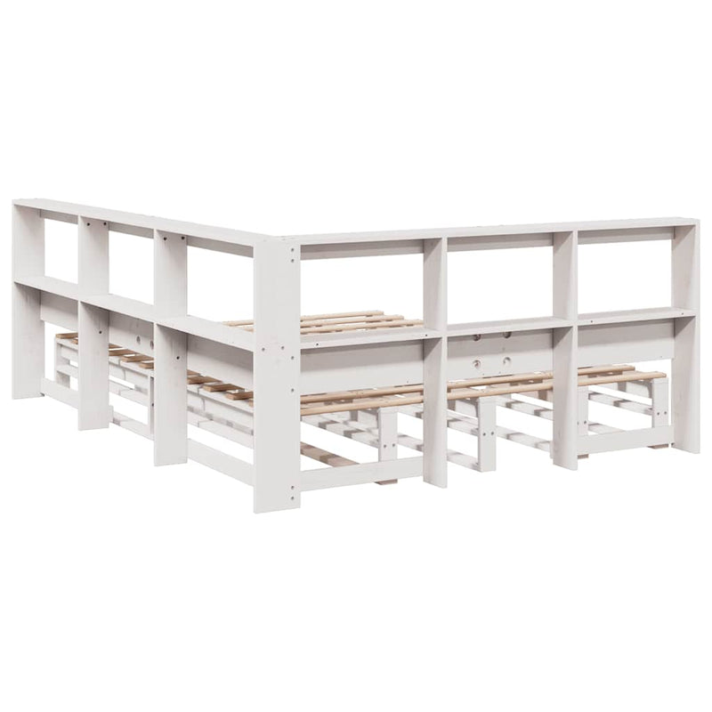 vidaXL fehér tömör fenyőfa könyvespolcos ágy matrac nélkül 135x190 cm