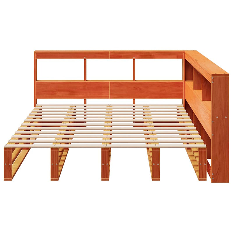 vidaXL barna tömör fenyőfa könyvespolcos ágy matrac nélkül 135 x 190cm