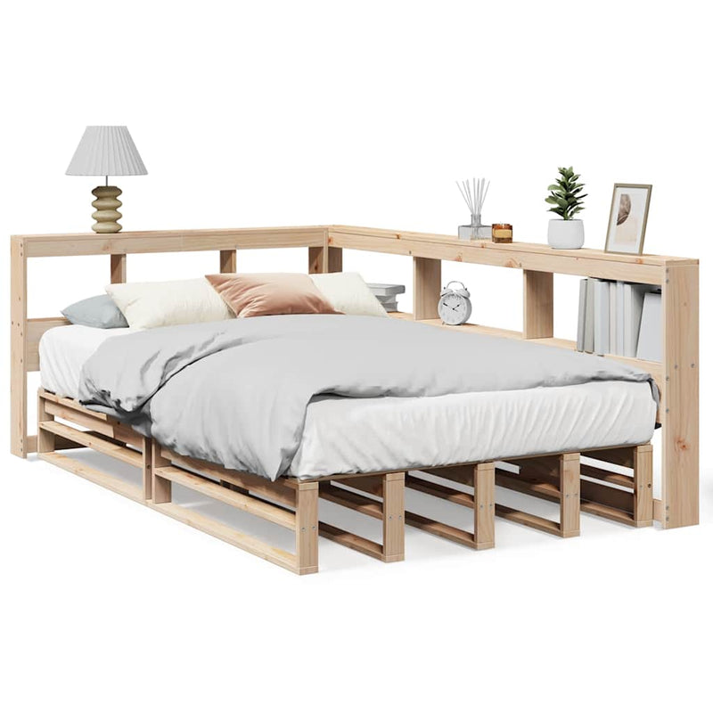 vidaXL tömör fenyőfa könyvespolcos ágy matrac nélkül 120 x 190 cm