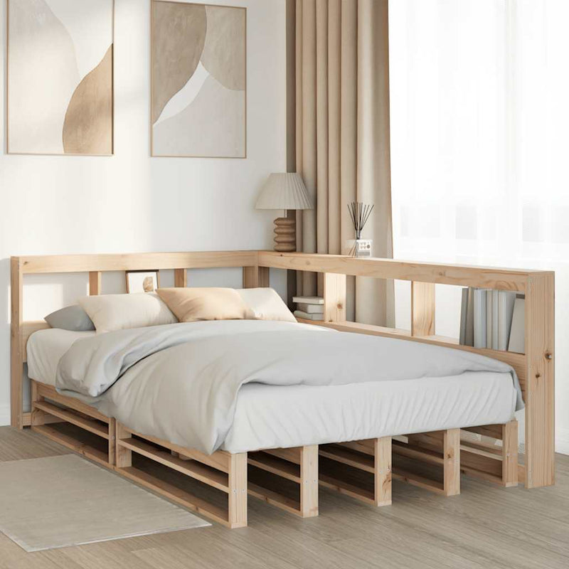 vidaXL tömör fenyőfa könyvespolcos ágy matrac nélkül 120 x 190 cm