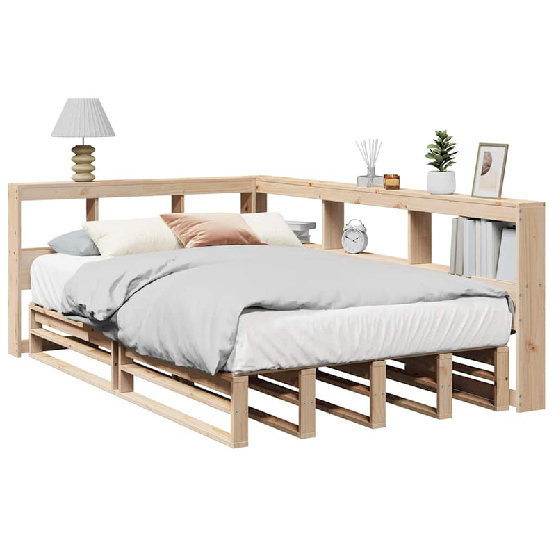 vidaXL tömör fenyőfa könyvespolcos ágy matrac nélkül 120 x 190 cm