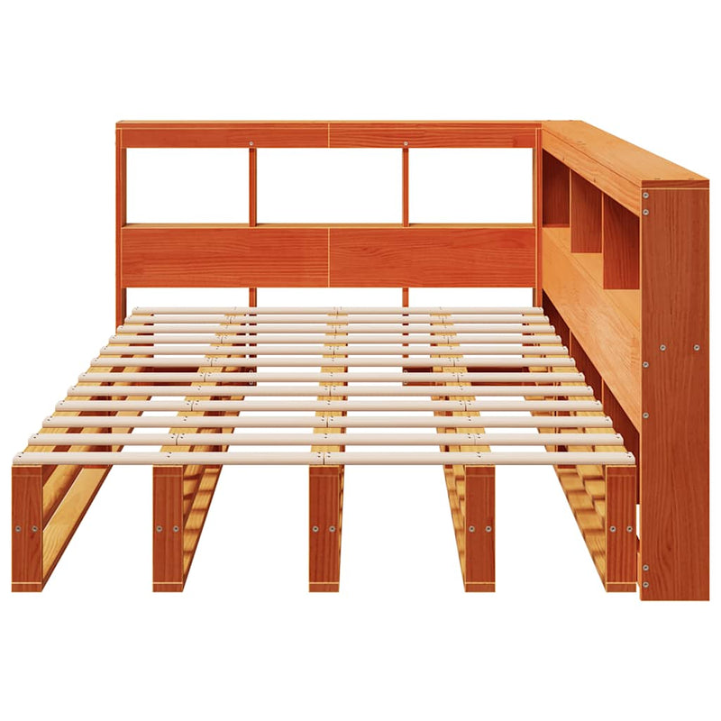 vidaXL barna tömör fenyőfa könyvespolcos ágy matrac nélkül 120 x 190cm