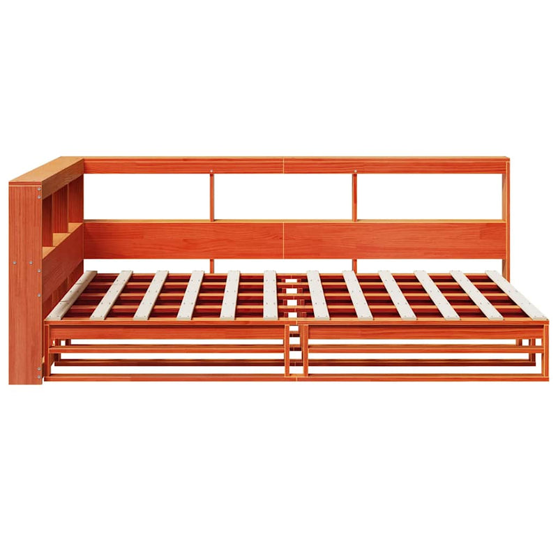 vidaXL barna tömör fenyőfa könyvespolcos ágy matrac nélkül 120 x 190cm