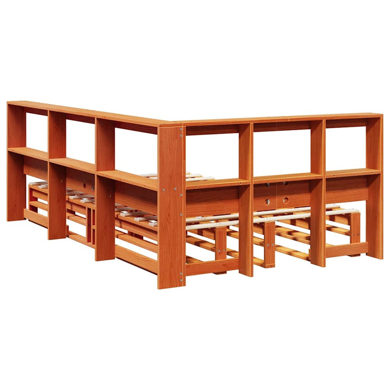 vidaXL barna tömör fenyőfa könyvespolcos ágy matrac nélkül 120 x 190cm