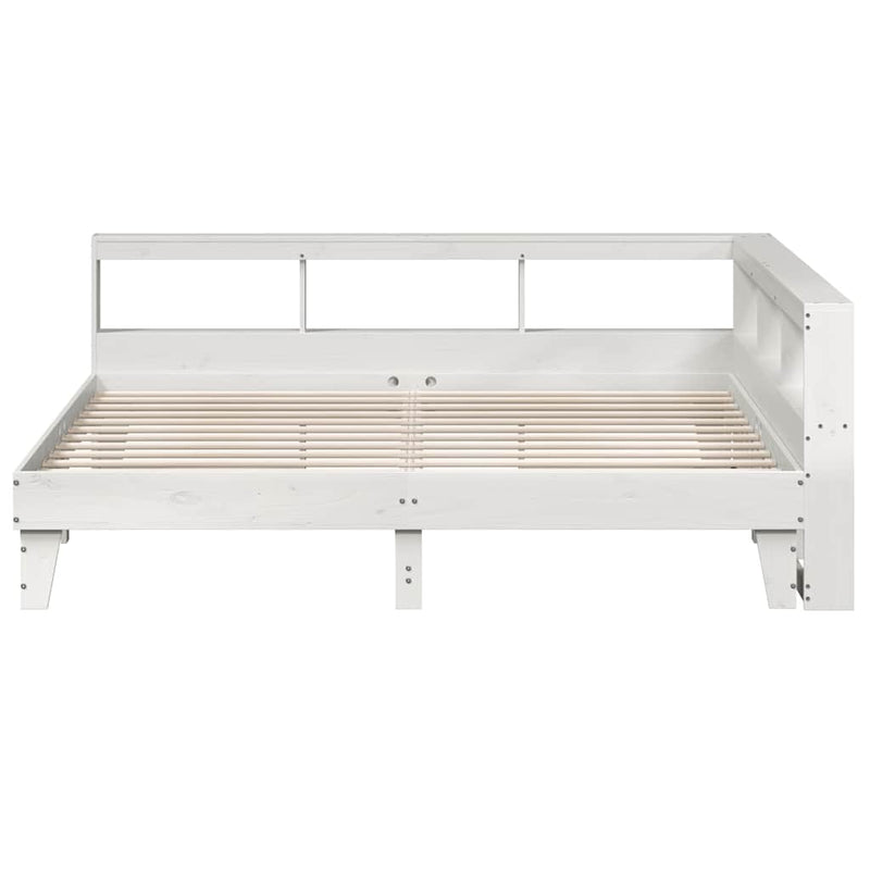vidaXL fehér tömör fenyőfa könyvespolcos ágy matrac nélkül 200x200 cm