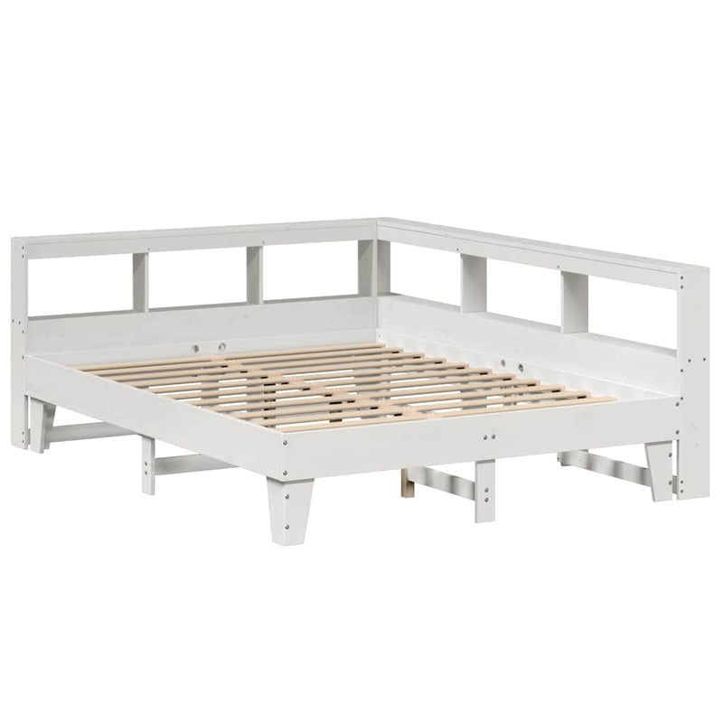 vidaXL fehér tömör fenyőfa könyvespolcos ágy matrac nélkül 150x200 cm