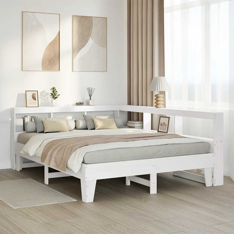 vidaXL fehér tömör fenyőfa könyvespolcos ágy matrac nélkül 150x200 cm
